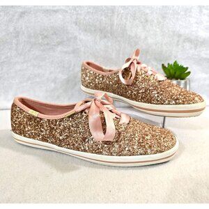 Keds For Kate Spade New York Glitter Rose Gold Lace-Up‎ Sneaker Size 7
